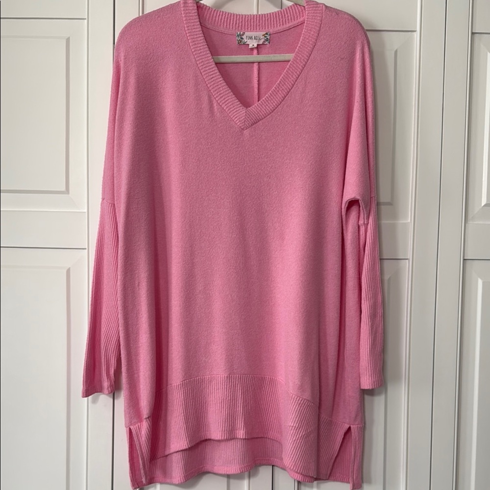 Pink Rose Women's V-Neck Sweater - Rose Pink